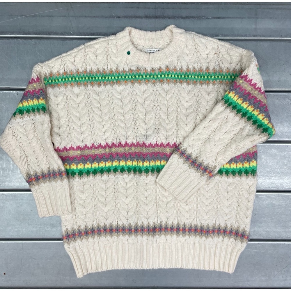 American Eagle Fair Isle Sweater Womens Small Beige Cable Knit Jumper Pullover